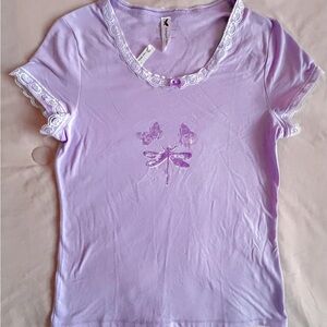 Lavender Lace Trim T-Shirt
